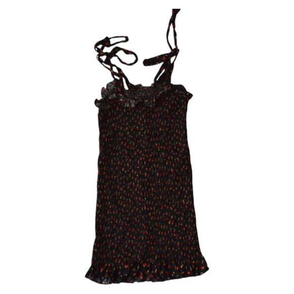 Free People Bella Black Floral Print Smocked Tie- Strap Bodycon Mini Dress Small - Picture 8 of 9